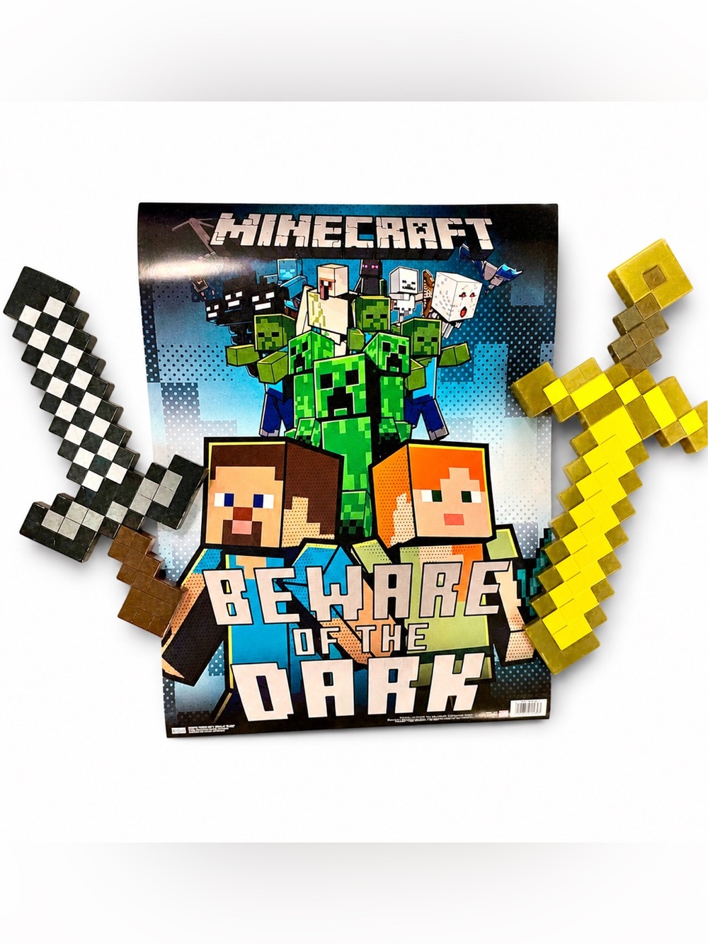 Minecraft Poster & Pixel Swords Bundle Halloween Costume Décor Gamer Gift Set